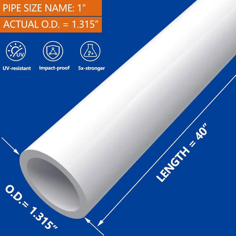 1 Inch PVC Pipe Furniture Grade Schedule 40 White 40 Inch Length 10 Pack for DIY Home Garden Greenhouse Farm and Workshop Projects UV Resistant