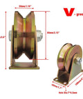 Tough As Nails 3 Inch V Groove Caster Wheels With Mounting Bracket For V Track Rails, detailed side view with measurements.
