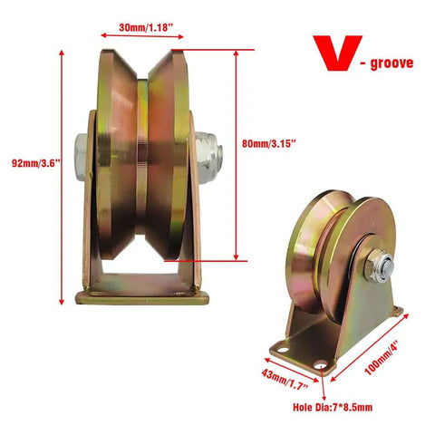 Tough As Nails 3 Inch V Groove Caster Wheels With Mounting Bracket For V Track Rails, detailed side view with measurements.