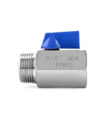 Side view of 2 Pack Mini Ball Valves Three Quarter Inch Female And Male Stainless Steel 304 Shut Off Valves With Double Seal System