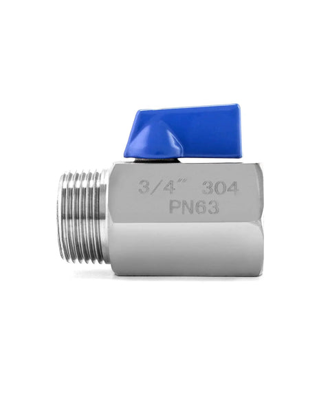 Side view of 2 Pack Mini Ball Valves Three Quarter Inch Female And Male Stainless Steel 304 Shut Off Valves With Double Seal System