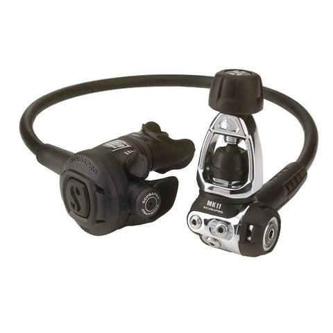 MK11 S270 Regulator Set for Scuba Diving with balanced diaphragm first stage and smooth breathing second stage, durable design.
