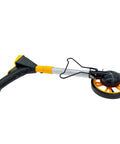 Roll Out Digital Measuring Wheel With Telescopic Handle For Dead On Distance Tracking Smooth Gear Odometer Easy Grip Design Built Heavy Duty For Construction Site Layout Work with black handle and yellow wheel.