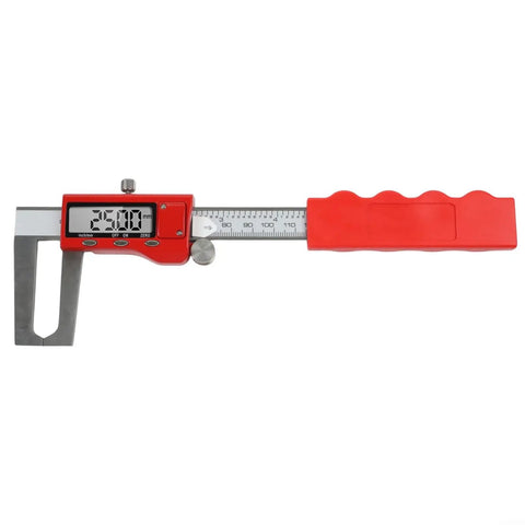 Digital Brake Caliper 0-150mm LCD Electronic Vernier Gauge with red handle and stainless steel measuring arm.