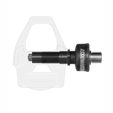 Assioma Duo Shi Dual Sided Power Meter For Shimano SPD SL Pedals 99g Each close-up of sensor and Shimano pedal adapter
