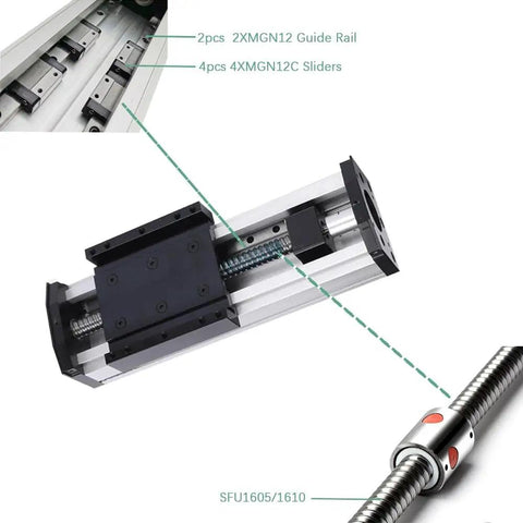 Beefy Ball Screw Actuator Workbench With Fully Enclosed Linear Rail Guide For CNC Slide Table, showcasing MGN12 sliders and SFU1610 ballscrew