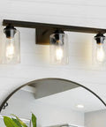 Industrial Matte Black 3 Light Bathroom Vanity Sconce Set Dope Modern Wall Lighting For Bathroom Bedroom Hallway Kitchen With Clear Glass Shades Durable Steel Fixture Easy Install