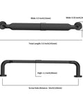 Dimensions of 10 Pack 5 Inch Matte Black Kitchen Cabinet Handles and Drawer Pulls with 5.5 inch length and screw holes 5 inch apart.