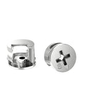 Locking Cam Lock Rock-Solid Eccentric Wheel Three-In-One Connector Nut made of carbon steel for furniture, close-up view.