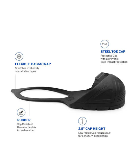 Solid Steel Toe Safety Overshoes All Black Low Profile Non Slip Rubber Backstrap Portable Impact Shield Unisex Work Boot Covers Medium Mens 8 To 10 Womens 10 To 12 Real Deal Grind Kickcovers