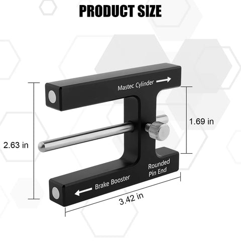 Sandfren car brake booster adjustment tool with magnet design; black aluminum body and silver push rod (angled view)