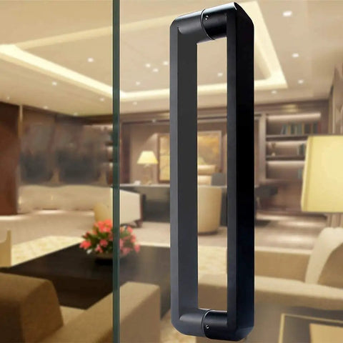 Push Pull Glass Door Handle For Bathrooms And Barn Doors Slick Matte Black Finish Heavy Duty Pipe Design Rust Resistant