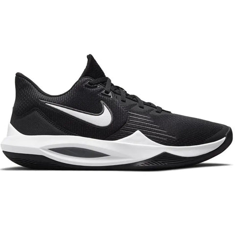 Precision 5 Black White Men Basketball Shoes Engineered For Explosive Speed And Tight Feel displayed from the side view