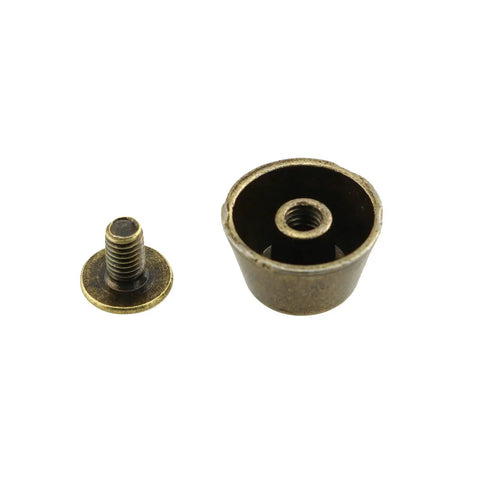 Badass 25 Piece Bronze Bucket Foot Studs With Screw Back Spike Rivets, Legit 1/2 Inch Zinc Alloy Hardware for handbags and leather crafting projects.