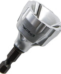 Deburring external chamfer tool with tungsten carbide blade and hex shank, front view
