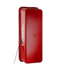 Straight Up Outdoor Fire Extinguisher Cabinet With Red Breaker Bar Mount And Hella Tough Plastic Shell For 10 Lb Abc Suppression side view red cabinet