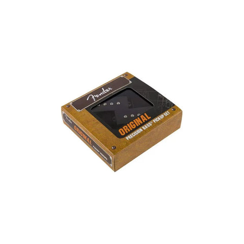 Split Single Coil Bass Pickup Recreating Classic 1962 Precision Tone With Humbucking Clarity And Beefy Low End And Bright Highs For Vintage Vibe Ideal For Retro Style Bass Builds And DIY Mods. Fender Original Precision Bass pickup set box, top view