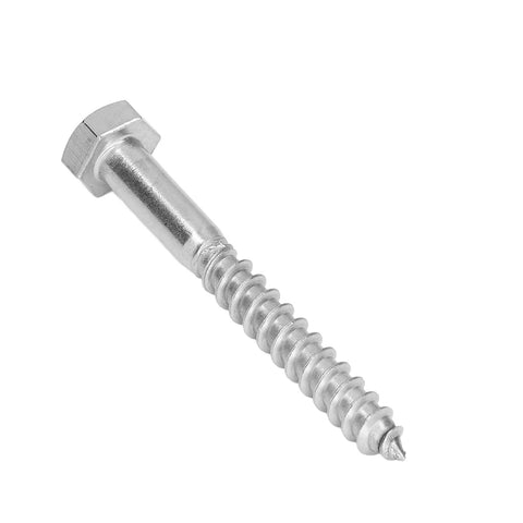Heavy Duty M8x70mm Wood Hex Lag Screws Self Tapping for Carpentry No Pre Drill Needed in 304 Stainless Steel, half-thread view