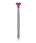 Pro Grade Watch Hand Presser Tool With 20 Pin Sizes, stainless body, purple handle for precise horology repair.