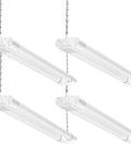 Four two foot LED shop lights with 2200 lumens cool daylight 6500K ceiling or hanging mount built tough D-shaped tube