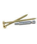 Tough Number 10 By 3 Half Inch Decking Screws Featuring Six Lobe Drive And Galvanized Bronze Finish 180 Count Jar with included driver bit.