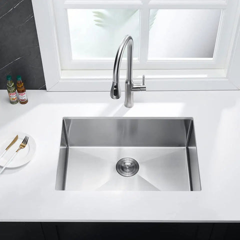 Kitchen view showing Drop In Kitchen Sink Single Bowl Stainless Steel 16 Gauge 304 Grade With Sink Strainer, 27 by 18 Inch