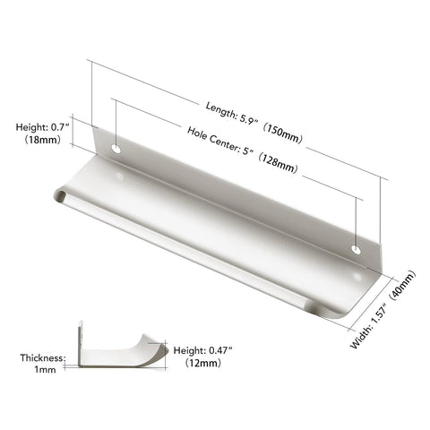 Dimensions of Six Pack Cabinet Handles Finger Edge Pulls 150mm Five Point Nine Inch Brushed Nickel Finish with 5 Inch Hole Centers