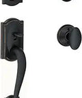 Camelot Single Cylinder Handle Set With Siena Knob in Aged Bronze Dope Finish for 1-3/4 Inch Doors, showing handle and knob