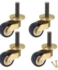 Solid Brass Caster Wheels 4pcs Silent Bearing Furniture with black wheels and screws for easy installation.