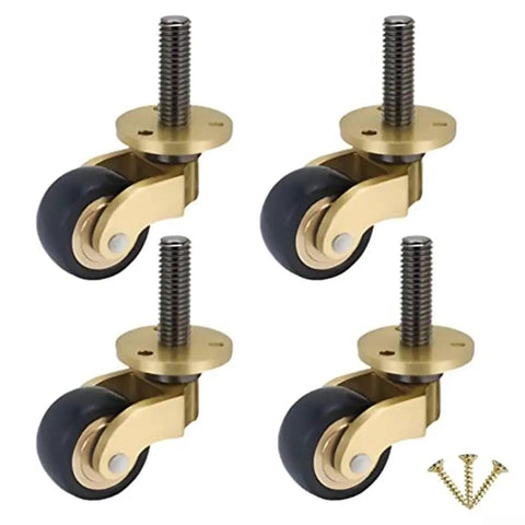 Solid Brass Caster Wheels 4pcs Silent Bearing Furniture with black wheels and screws for easy installation.