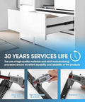 Rock Solid Eight Inch Full Extension Drawer Slides One Pair Side Mount Ball Bearing Rails With Super Smooth Action and Plug And Play Install measurements.