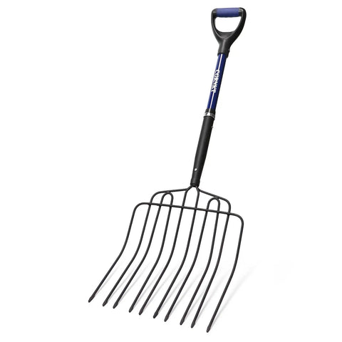 Wide 10-Tine Pitch Fork For Gardening And Farm Cleanup Heavy Duty Manure And Mulch Fork With Fiberglass Handle 45 Inch Tine Head