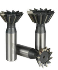 Three tungsten carbide dovetail milling cutters with straight steel shanks and 55-degree heads.