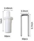 Heavy Duty Spring Loaded Shutter Pins And Tilt Rod Louvers Staples Complete 100 Piece Window Repair Kit For Fixing Damaged Plantation Shutters No Sweat, showing 1 inch plastic pins and galvanized iron nails.