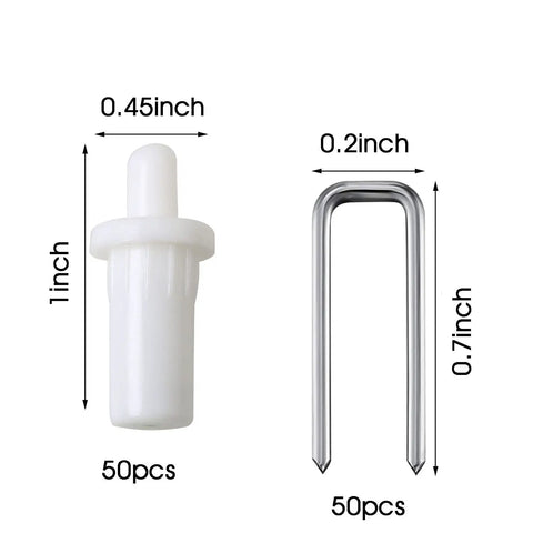 Heavy Duty Spring Loaded Shutter Pins And Tilt Rod Louvers Staples Complete 100 Piece Window Repair Kit For Fixing Damaged Plantation Shutters No Sweat, showing 1 inch plastic pins and galvanized iron nails.