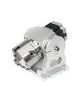 100 Millimeter Three Jaw Chuck Rotary Axis Adapter Runs Slick With Reliable Grip Precision Mount Kit For Fiber Laser Engraver CO2 Wood Carving Router And Welding Positioner Killer Quality Build side view of aluminum rotary axis mount with three jaw chuck
