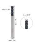 uxcell square-nose end mill, front view, 4mm tip, solid carbide AlTiN router bit, 4-flute, 50mm length, 2 pcs