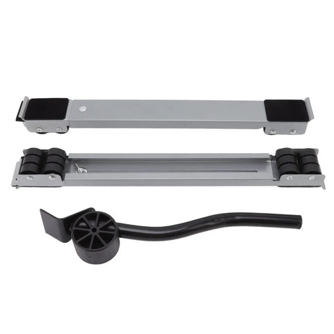 Heavy Duty Appliance Rollers With 24 Wheels And Huge 300kg Capacity For Moving Washers Or Fridges Effortlessly showing retractable base and pry bar.