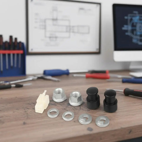 Must Have M12 EBike Hub Motor Axle Nut Kit With Front Lock Nut Lock Washer And Protective Cover For 12mm Shafts on workbench