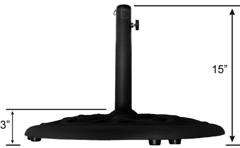 Heavy Duty 30 Pound Cast Iron Umbrella Base With Black Powder Coat, 20 Inch Diameter, Euro Deco Pattern, Thumb Screw Clamp