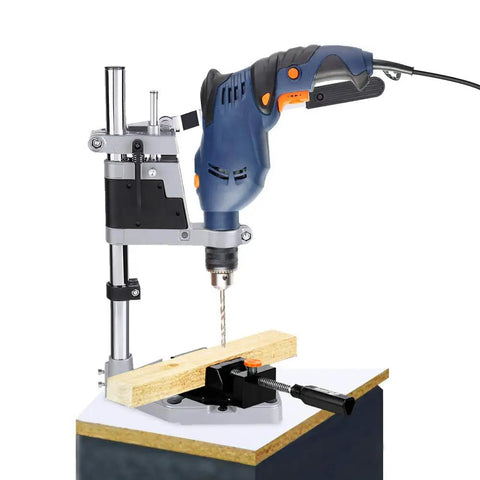 Knock Out Precise Holes Like A Pro With This Bench Drill Press Stand Featuring Portable Guide And Universal Quick Clamp Workbench for wood projects.