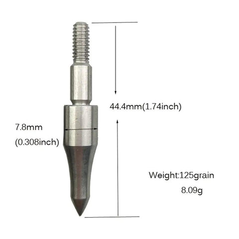 Close-up of 12 Pack Screw In Field Points Archery Tips Stainless Steel 100 125 150 Grain Pro Grade Target Practice Ready, side view