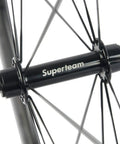 Carbon Fiber Wheelset 38mm And 23mm Rim Depths 700c Clincher Front And Rear Road Bike Wheels With Basalt Brake Surface Shimano 8 9 10 11 Speed Compatible Toray T700 Construction Lightweight Aero Performance Ride Ready, close-up of hub and spokes