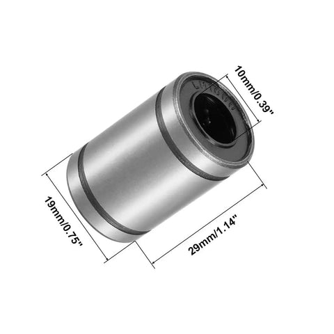 LM10UU 10mm Linear Ball Bearings Double Sealed Bushing Kit, nickel-plated, dimensions: 10mm bore, 19mm OD, 29mm length