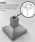 Close-up of the bottom of a cabinet knob showing spurs for secure fastening.