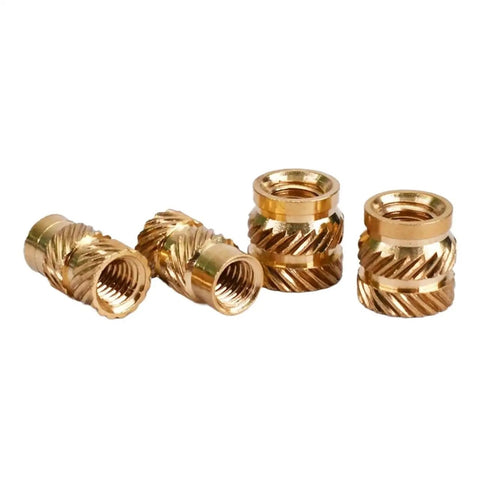 Cool Brass Knurled Insert Nuts For 3D Printing M2 To M6 with detailed grooves for improved grip in high-stress applications.