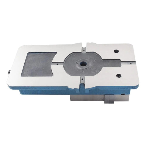 Top view of a 5In By 4.92In CNC Milling Machine Vise Lockdown Bench Vise for High Precision Clamping, showing solid base and jaws.