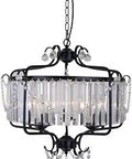 Five-Light Crystal Round Chandelier In Antique Black Dope Modern Farmhouse Ceiling Pendant Light For Living Room And Dining Areas Dimmable With Adjustable 39-Inch Chain 23-Inch Diameter And 23-Inch Height E12 Bulbs Not Included