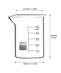 Sturdy Glass Beaker Set 50ml Six Pack, 3.3 Borosilicate Griffin Low Form Lab Glassware With Printed Graduations And Large Marking Spot