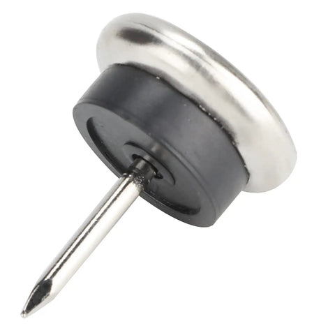 Close-up of heavy duty non slip furniture nail with thick ABS pad head for floor protection, part of 50 pcs 22mm set